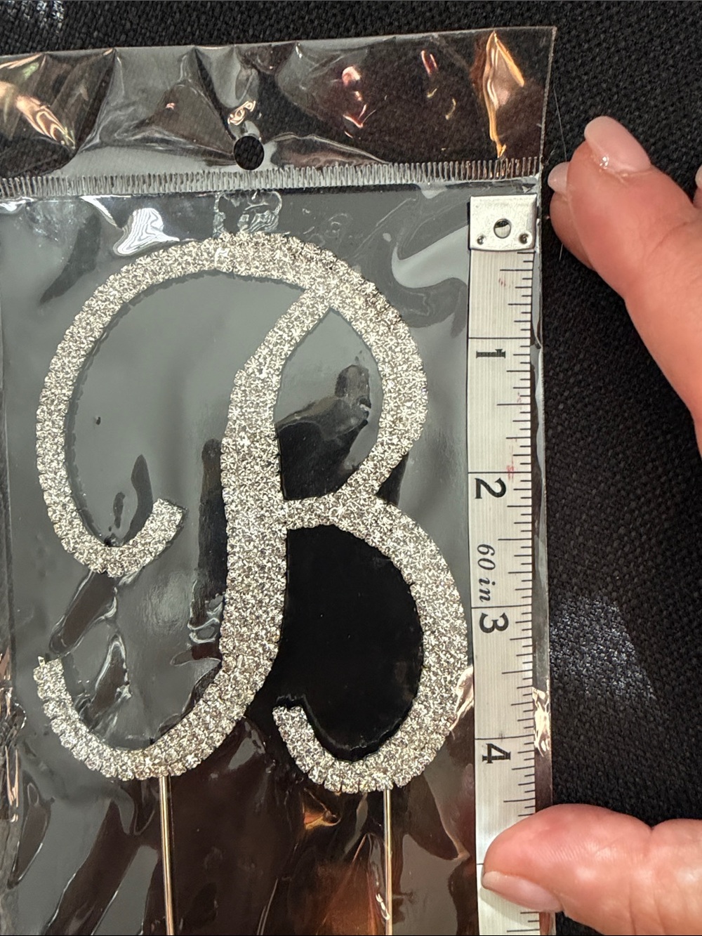 Silver Rhinestone Letter "B" Cake Topper by - Picture 3 of 4